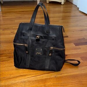 Henri Bendel Black Duffel Bag with Gold Accents